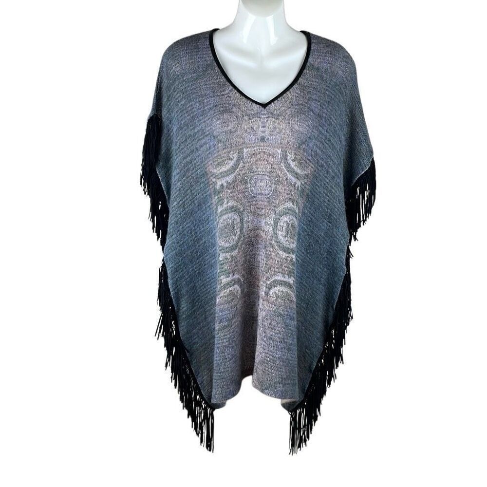Boho Fringe Trim Poncho
